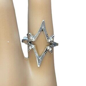 Silver Tone Celestial Star Ring Petite Rhinestones Size 8.25 Spacecore Whimsy